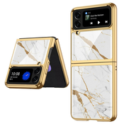 Premium hibridni ovitek Golden Frame za Samsung Galaxy Z Flip4 - white marble