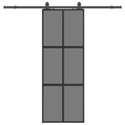 Vidaxl Drsna vrata z opremo črna 76x205 cm kaljeno steklo