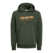 JACK & JONES Majica JJAlvis temno zelena/temno oranžna/bela