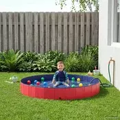 vidaXL Otroški bazen Rdeča O300 x 38 cm Debel PVC in inženirski les