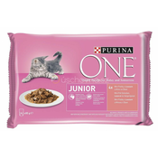Purina ONE Junior mini vrecice za macke, mini fileti s lososom i mrkvom u soku, 48 x 85 g
