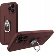HURTEL Silikonski ovitek z obročem za prst in stojalom za iPhone 11 Pro Max rjave barve