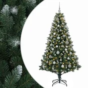 Vidaxl Umjetno božično drevo z okrasnimi kroglami 180 cm 300 LED