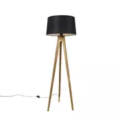 Rustikalna talna svetilka s tripodom Vintage les s platnenim odtenkom črna 45 cm - Tripod Classic