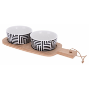 Komplet servirnih posodic 3 deli (1x pladenj iz bambusa 12,5x10cm+2x skleda premera 8,5x4cm BELA)