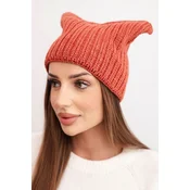 Kesi Womens winter hat with wool in a cat style made of ribbed knit K419 rusty