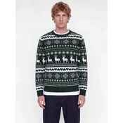 JACK & JONES Pulover JJXMAS SANTA temno zelena/off-bela