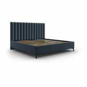 Temno modra oblazinjena zakonska postelja s prostorom za shranjevanje z letvenim dnom 160x200 cm Casey – Mazzini Beds
