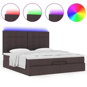 Vidaxl Otomanska postelja z vzmetnico&LEDs temno rjava 180x200cm blago