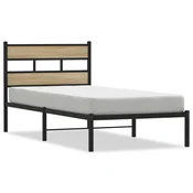 Vidaxl Kovinski posteljni okvir brez vzmetnice sonoma hrast 107x203 cm