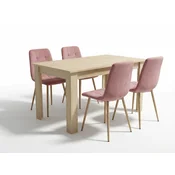 Jedilni set 1 + 4, miza UMEKO 120x80 cm hrast sonoma + rožnati žametni stol KARA