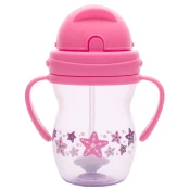 Šalica s ručkama i slamkom Lorelli Baby Care - 275 ml, Pink/Purple