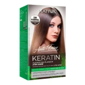 Kativa Anti frizz keratinska krema Xtra shine, 3-delni set brez likanja, ravni lasje in konice do 30 dni