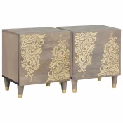 vidaXL Nočna omarica 2 pcs Siva 40 x 33 x 46 cm trden mangov les