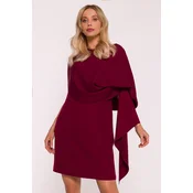Stylove Womans Cocktail dress with a decorative cape - maroon