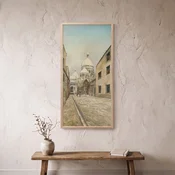 WallXpert uramljena MDF slika ARTSNTMDL15, kaldrmisana ulica na Monmartru i bazilika Sakre Ker, 33 x 70 cm