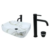 shumee GTM Design Aufsatzwaschbecken 51 cm Glanz Set mit Waschtischbatterie und Stopfen - Aufsatzwaschbecken Oval für Badezimmer - Modern Waschbecken ohne Hahnloch - Waschbecken mit Armature