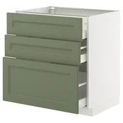 METOD / MAXIMERA Podni element s 3 fioke, bela/Axstad sivozelena, 80x60 cm