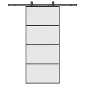 Vidaxl Drsna vrata z opremo črna 90x205 cm ESG steklo