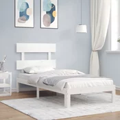 Greatstore Posteljni okvir z vzglavjem bel 100x200 cm trden les