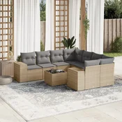 9-dijelni set vrtnih sofa s jastucima bež od poliratana 83 x 62 x 69 cm
