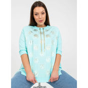 Cotton mint blouse of larger size with printed design