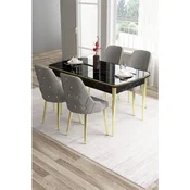 Hanah Home trpezarijski set Tia, sto i 4 stolice, ploca u dekoru crnog mermera, zlatne noge, siva tkanina Babyface
