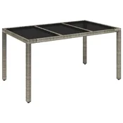 Vidaxl Vrtna miza s stekleno ploščo siva 150x90x75 cm poli ratan