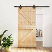 vidaXL Drsna vrata Naravna in črna 95 x 210 cm Masiven borov les