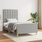 shumee vidaXL Posteljni okvir z vzglavjem svetlo siv 90x200 cm oblazinjen iz blaga