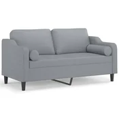 Vidaxl Kavč dvosed z blazinami svetlo siv 140 cm blago