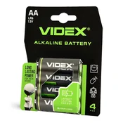 shumee Komplet 4 zmogljivih alkalnih baterij Videx AA LR6 1,5 V 2600 mAh