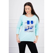 Blouse with 3D graphics with zircons mint