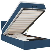 Vidaxl Otomanska postelja z vzmetnico moder 90x200 cm blago