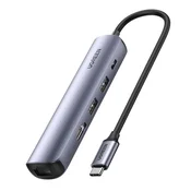 1 to 3 Hub / Adapter Ugreen Revodok Cm418 Usb-C Na 2X Usb, Hdmi 4K 30 Hz, Rj45 1Gbps, Pd 100W (Siv)