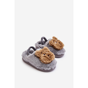 Childrens fur slippers with teddy bear, Grey Dicera