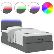 Vidaxl Otomanska postelja z vzmetnico & LEDs temno siva 90x200 cm