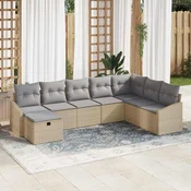 vidaXL vidaXL Vrtna sedežna garnitura z blazino 8 pcs Bež Poly ratan, (5000145690)