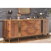 Casa Padrino luxury Art Deco sideboard brown/gold 200 x 42 x H. 72 cm - Noble solid wood cabinet with 2 doors and 3 drawers - Art Deco furniture - Luxury furniture