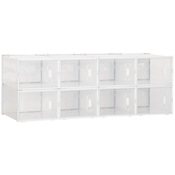 HOMCOM HOMCOM Modularna notranja omara za čevlje, ki varčuje s prostorom, modularna omara z odprtinami za prezračevanje, 8 kock 28x36x21cm, PP plastika, bela in prozorna, (20746070)