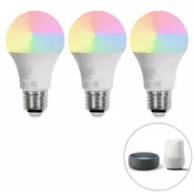 Set 3 pametnih LED žarnic E27 A60 mat RGBW 8,5W 806lm 2700K