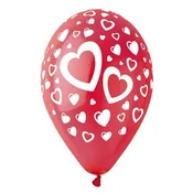 Balon, 30 cm, rdeč, srčki, 10 kosov