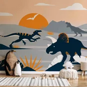 shumee Foto tapeta - Zadnji dinozavri z oranžno - abstraktna pokrajina za sobo