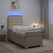vidaXL Postelja boxspring z vzmetnico Krem 80 x 200 cm Blago