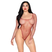 Leg Avenue High-Cut Industrial Net Bodysuit 89377 Burgundy