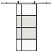 Vidaxl Drsna vrata z opremo črna 90x205 cm kaljeno steklo