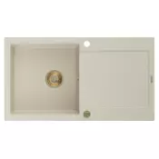 Mexen Leo Granitno korito z eno komoro in odcejalnikom, 900 x 500 mm, bež, zlati sifon - 6501901010-69-G