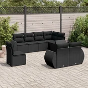 8-dijelni set vrtnih sofa od poliratana s jastucima crni Crna 71 x 62 x 69 cm