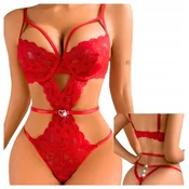 shumee Ženski čipkasti bodi Erochic, rdeč, s čutnimi naramnicami, velikost S/M