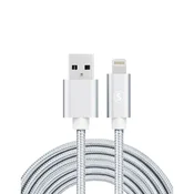 Sign Kabel USB to Lightning, 2,4 A, 3 m, najlon - srebrn